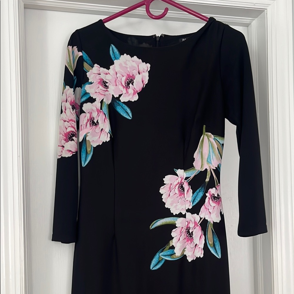 INC International Concepts Black and Pink Sheath Dress Bateau Neck 3/4 Sleeve